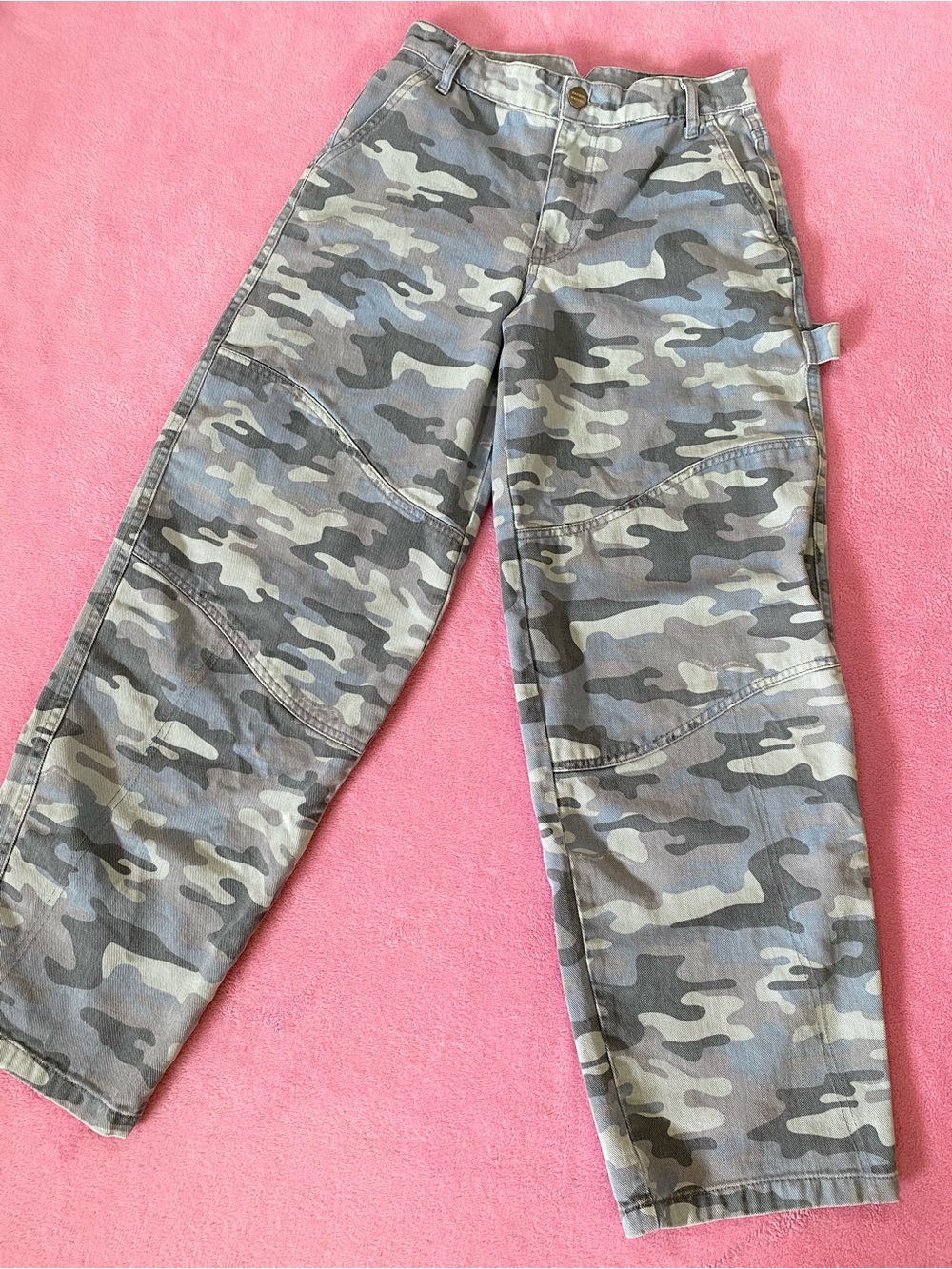 Damson Madder Dion Camo Carpenter Pants Double Knee Utility Wide Leg UK 8/US 4